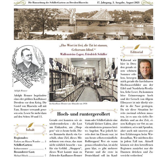 Titelblatt einer Ausgabe von Potz Blitz, Hauszeitung des Schillergarten